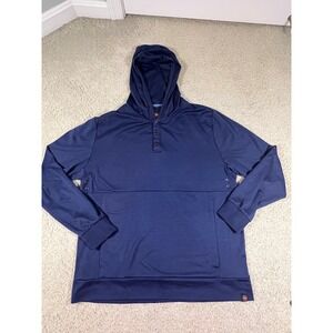 Mountain & Isles Mens Large Navy Blue Henley Hoodie Performance Pullover (IN80)